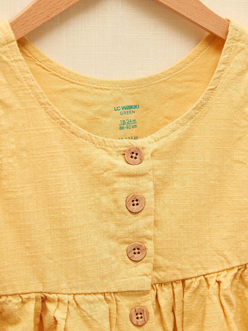 Sarı LCW GREEN Bisiklet Yaka Basic Organik Pamuklu Kız