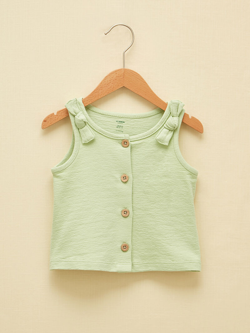 Yeşil LCW GREEN Bisiklet Yaka Basic Organik Pamuklu Kız Bebek Atlet ve