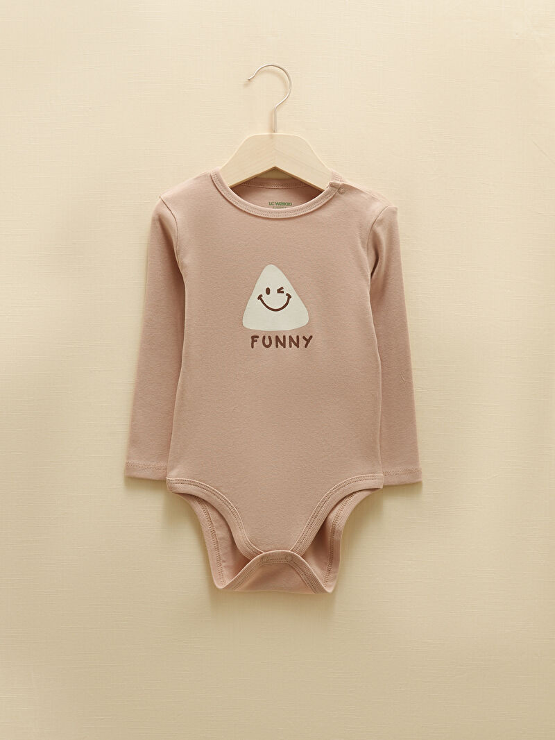 Bej LCW GREEN Bisiklet Yaka Uzun Kollu Baskılı Organik