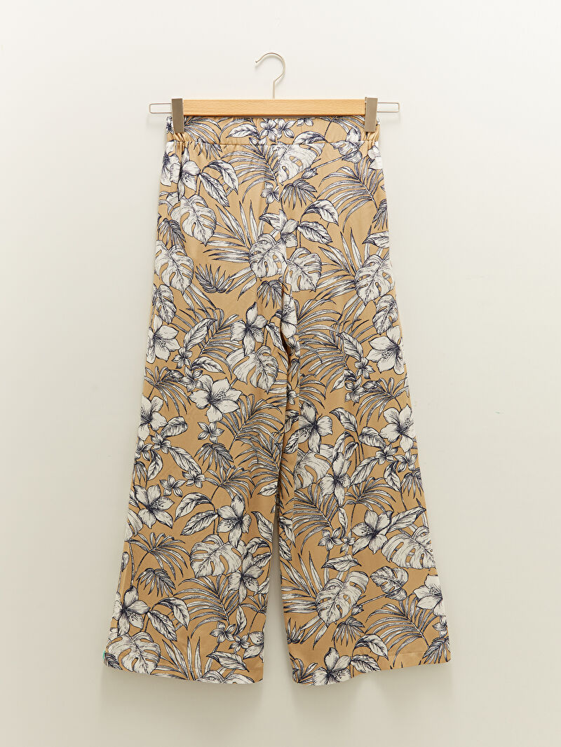 Bej Modest Beli Lastikli Cicekli Rahat Kalip Kadin Palazzo Pantolon Lc Waikiki