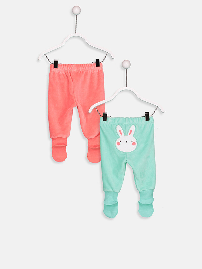 Yeşil Beli Lastikli Kız Bebek Çoraplı Pijama Alt 2�li LC Waikiki