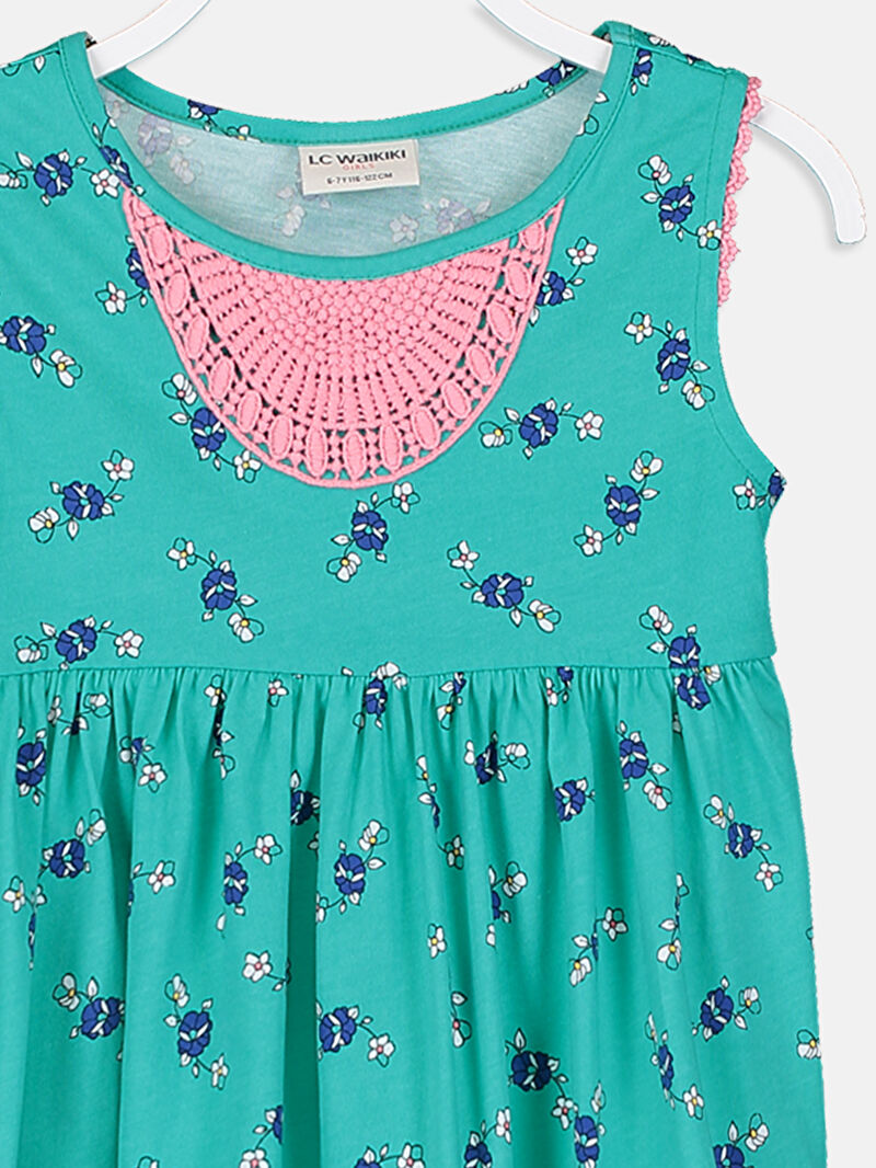 Yeşil Kız Çocuk Baskılı Örme Elbise LC Waikiki