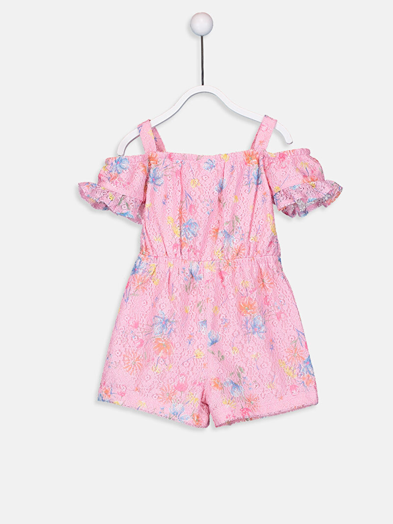 Pembe Kız Bebek Desenli Dantel Şort Salopet LC Waikiki