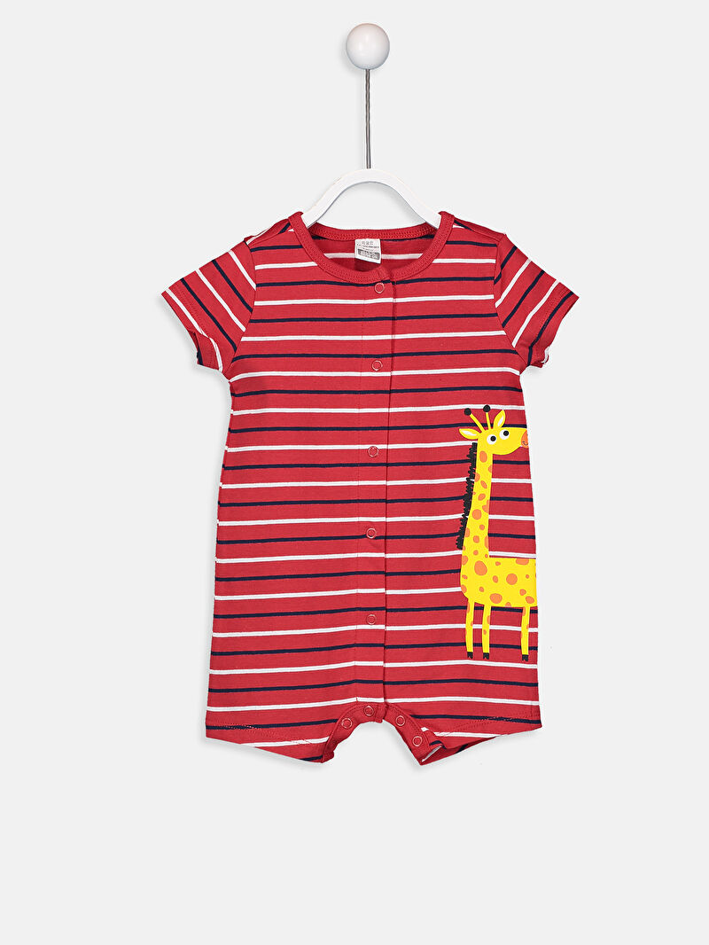 Kırmızı Erkek Bebek Çizgili Baskılı Tulum LC Waikiki