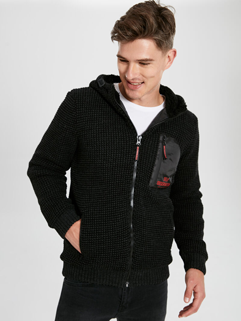 antrasit slim fit kapusonlu kalin triko hirka lc waikiki