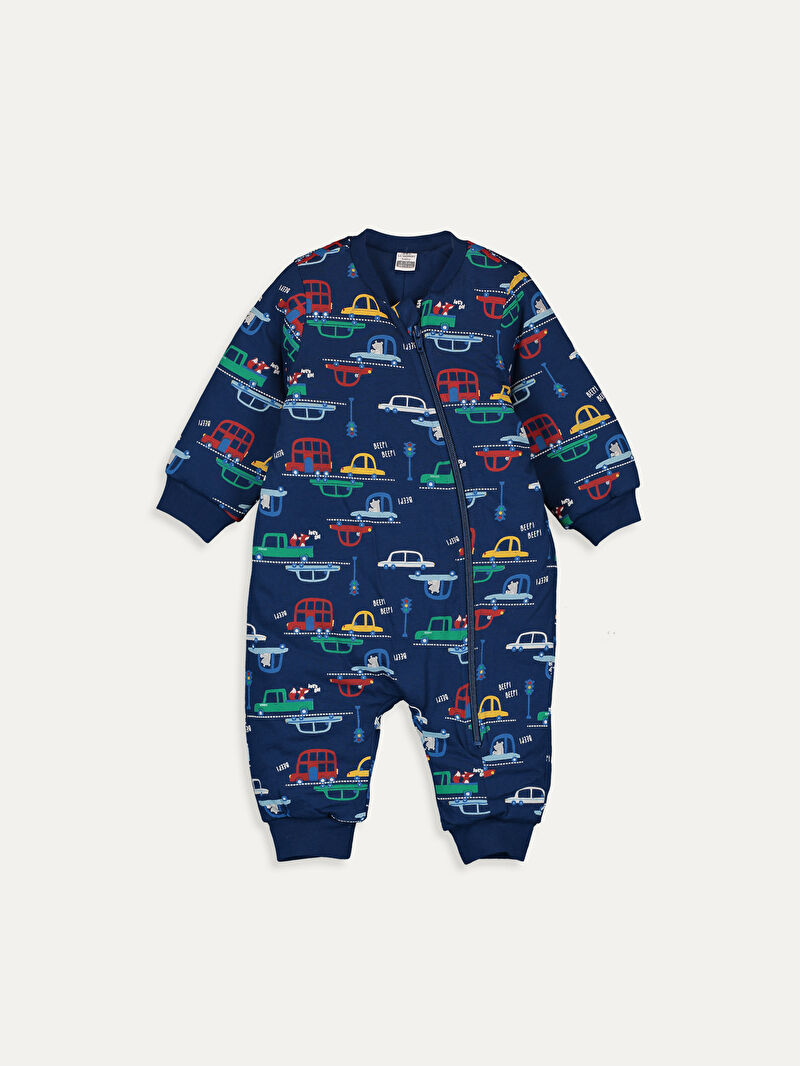 Lacivert Lacivert Erkek Bebek Kalın Desenli Uyku Tulumu