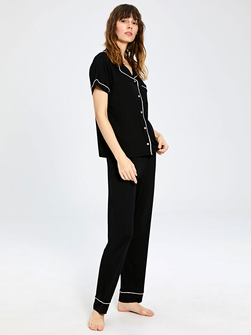 Siyah Dugme Detayli Pijama Takimi Lc Waikiki