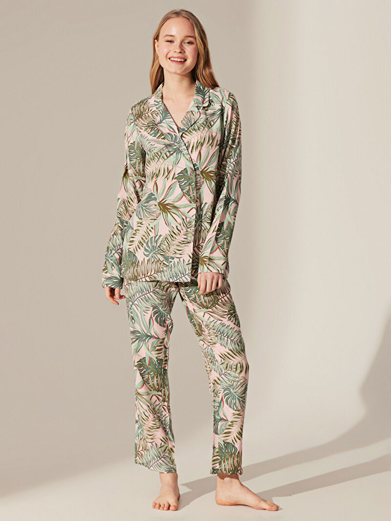 Yesil Desenli Viskon Pijama Takimi Lc Waikiki