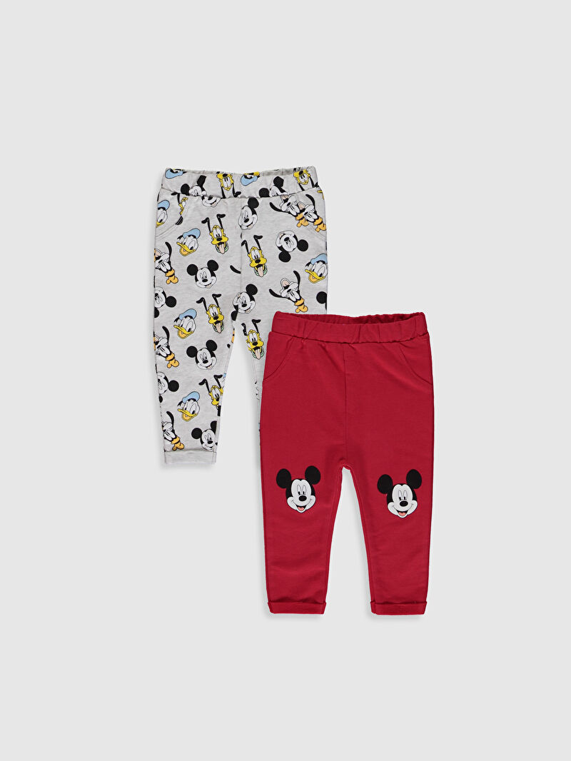 Kırmızı Kırmızı Erkek Bebek Mickey Mouse Baskılı Tayt 2�li
