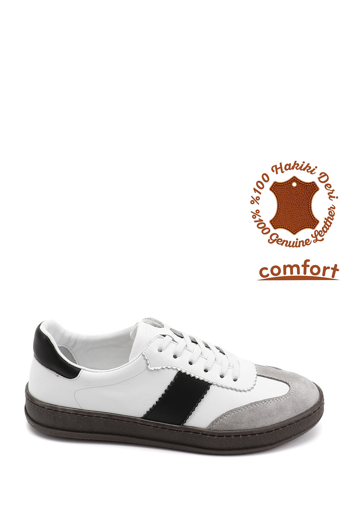 GÖNDERİ(R) Kadın BEYAZ-SİYAH Bağcıklı Hakiki Deri Sneaker