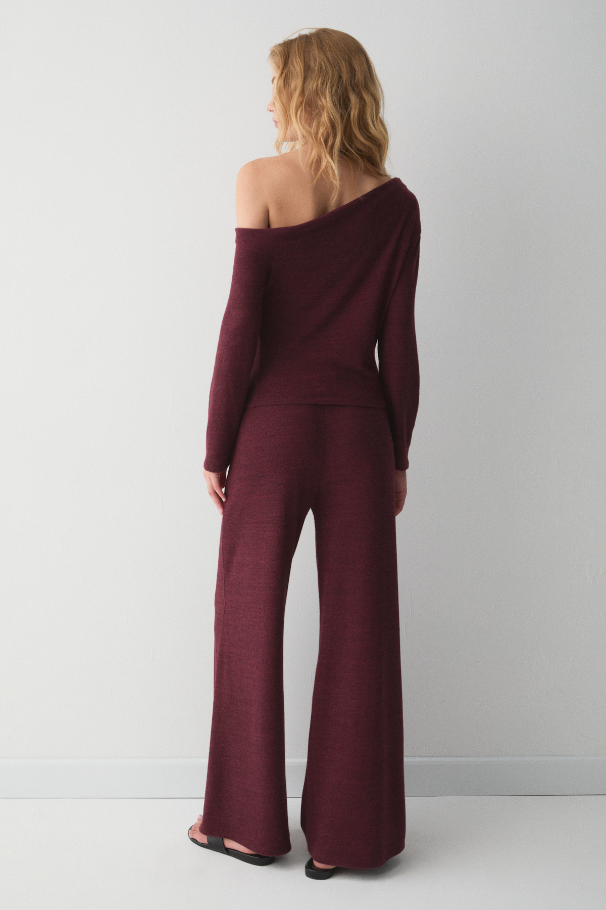ETHIQUET DELORE Kadın Yumuşak Ve Esnek Kumaşlı Asimetrik Yakalı Drape Detaylı BORDO Alt-Üst Takım görsel 5