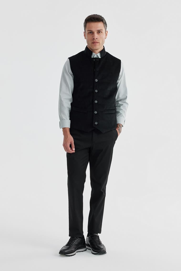 JAKAMEN Siyah Hakim Yaka Çift Taraflı Slim Fit Yelek