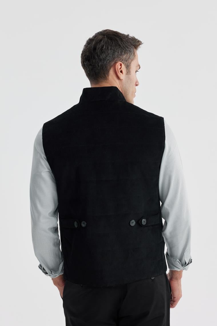 JAKAMEN Siyah Hakim Yaka Çift Taraflı Slim Fit Yelek görsel 4