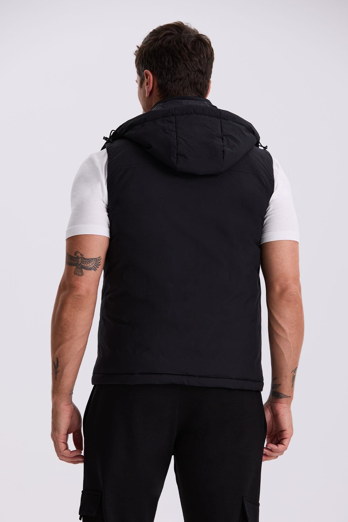 JAKAMEN Siyah Comfort Fit Cepli Kapüşonlu Rahat Kesim Safari Yelek görsel 4