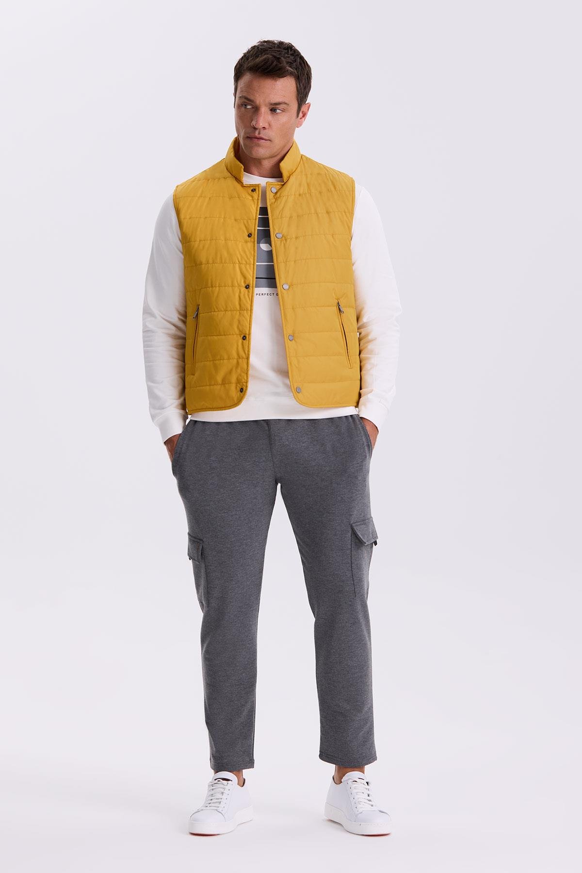 JAKAMEN Sarı Hakim Yaka Elyaflı Slim Fit Yelek görsel 2