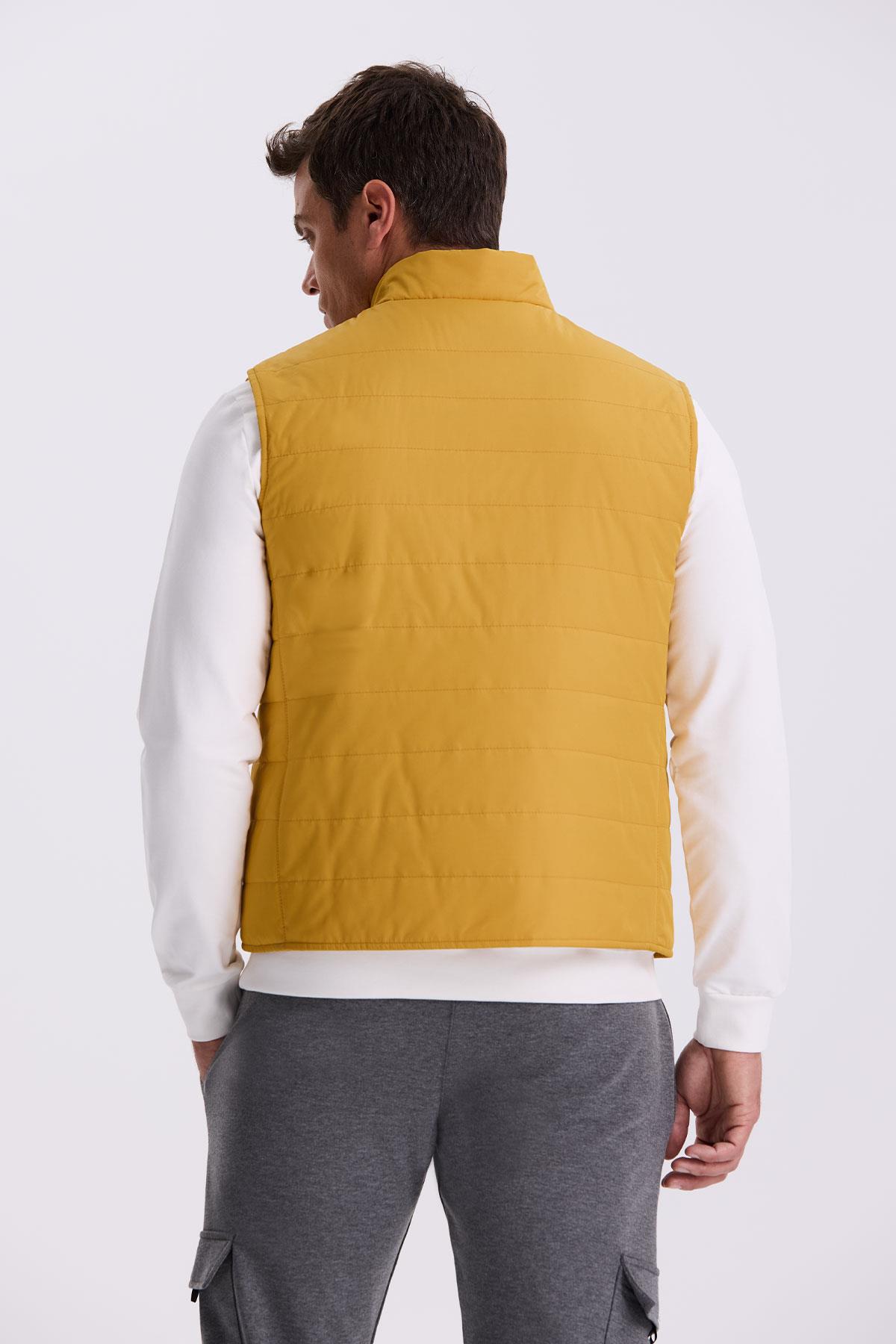 JAKAMEN Sarı Hakim Yaka Elyaflı Slim Fit Yelek görsel 4