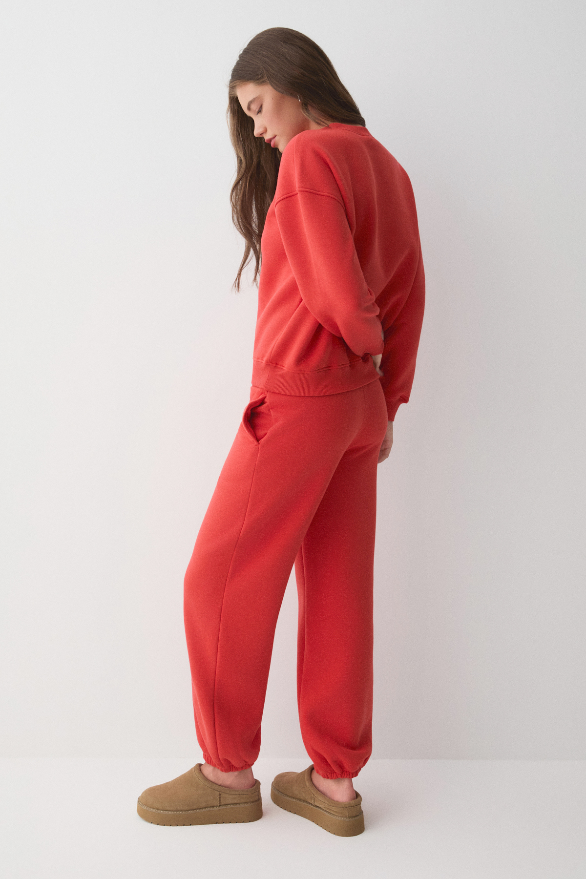 ETHIQUET CARICA Kadın Organik Pamuklu İçi Polarlı Oversize Fit Bel Ve Paça Lastikli Kordonlu KIRMIZI Alt-Üst görsel 6