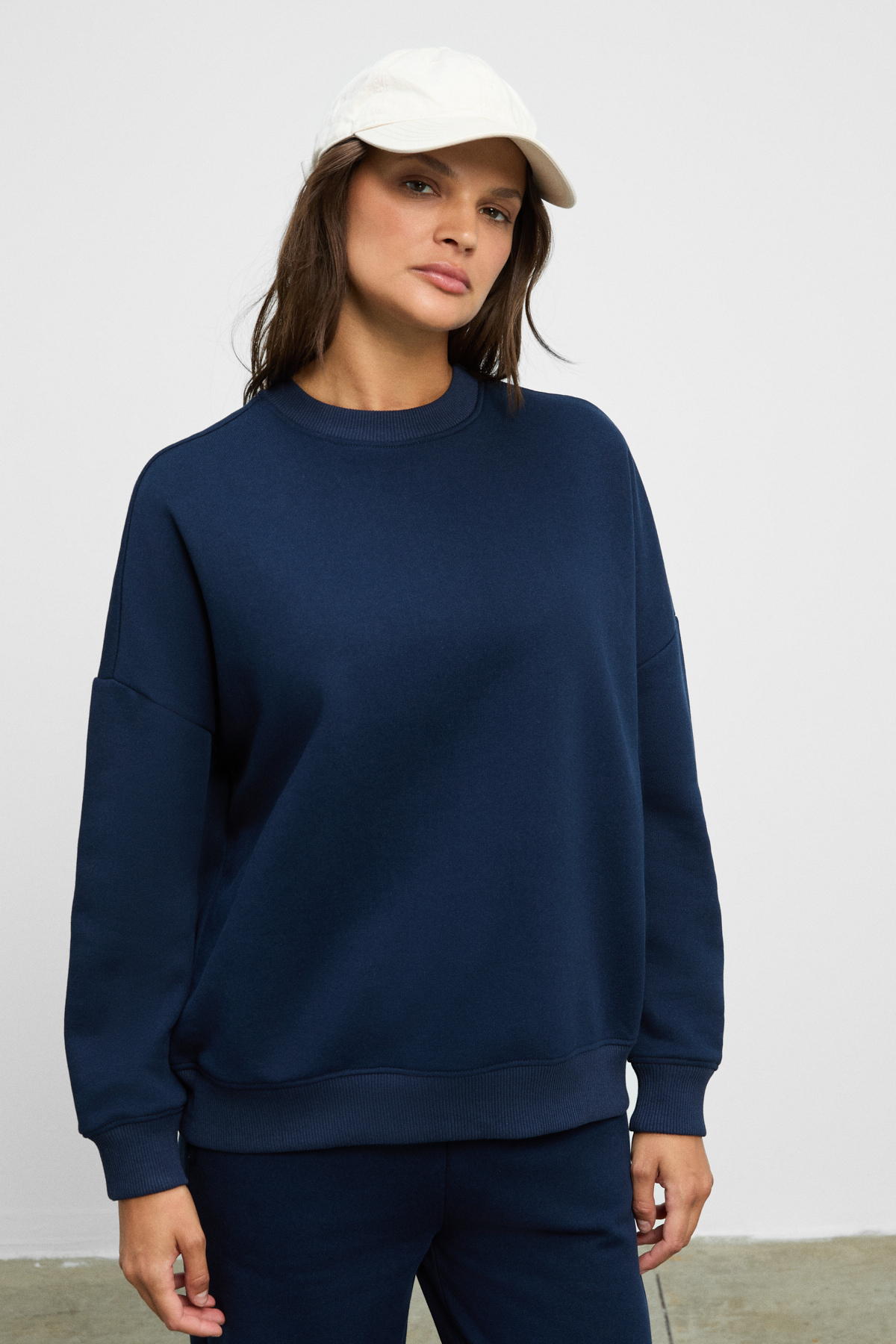 ETHIQUET CARICA Kadın Organik Pamuklu İçi Polarlı Oversize Fit Bel Ve Paça Lastikli Kordonlu LACİVERT Alt-Üst görsel 2