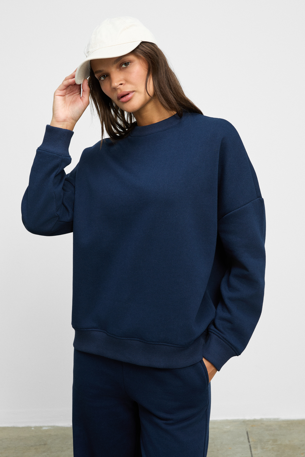 ETHIQUET CARICA Kadın Organik Pamuklu İçi Polarlı Oversize Fit Bel Ve Paça Lastikli Kordonlu LACİVERT Alt-Üst görsel 3