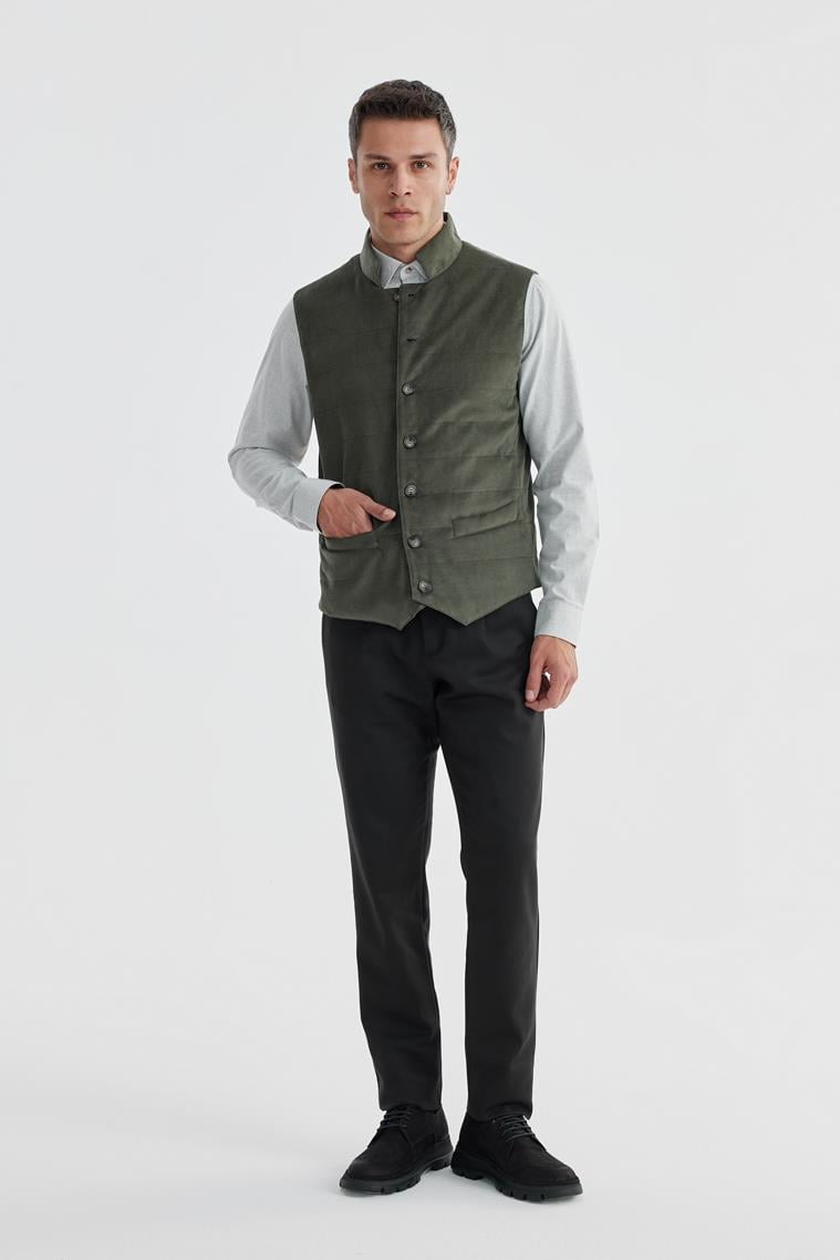 JAKAMEN Haki Hakim Yaka Çift Taraflı Slim Fit Yelek