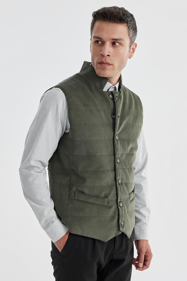 JAKAMEN Haki Hakim Yaka Çift Taraflı Slim Fit Yelek görsel 2
