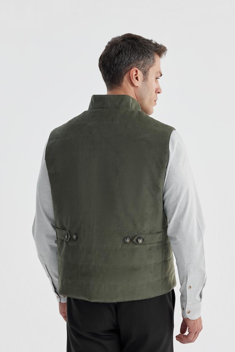 JAKAMEN Haki Hakim Yaka Çift Taraflı Slim Fit Yelek görsel 4