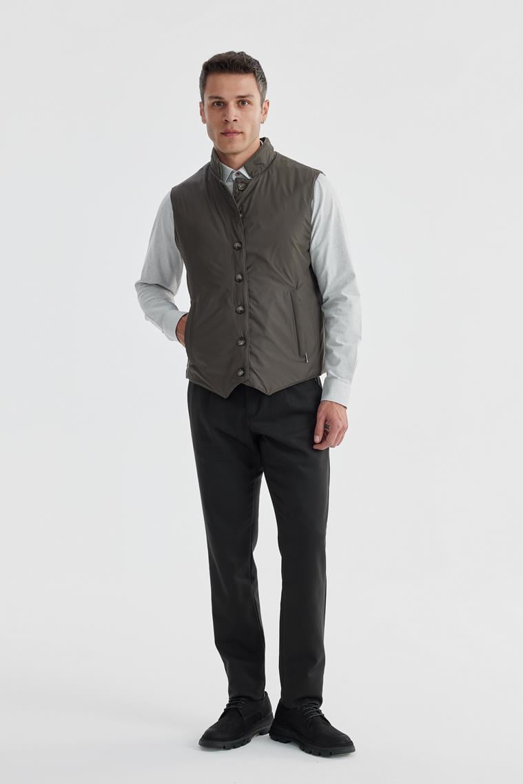 JAKAMEN Haki Hakim Yaka Çift Taraflı Slim Fit Yelek görsel 5
