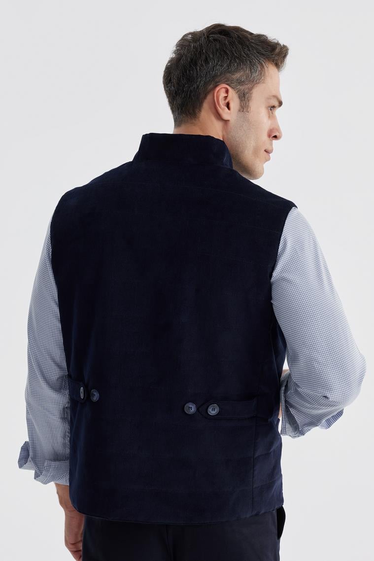 JAKAMEN Lacivert Hakim Yaka Çift Taraflı Slim Fit Yelek görsel 4