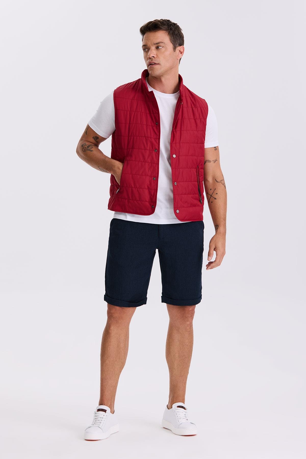 JAKAMEN Kırmızı Hakim Yaka Elyaflı Slim Fit Yelek
