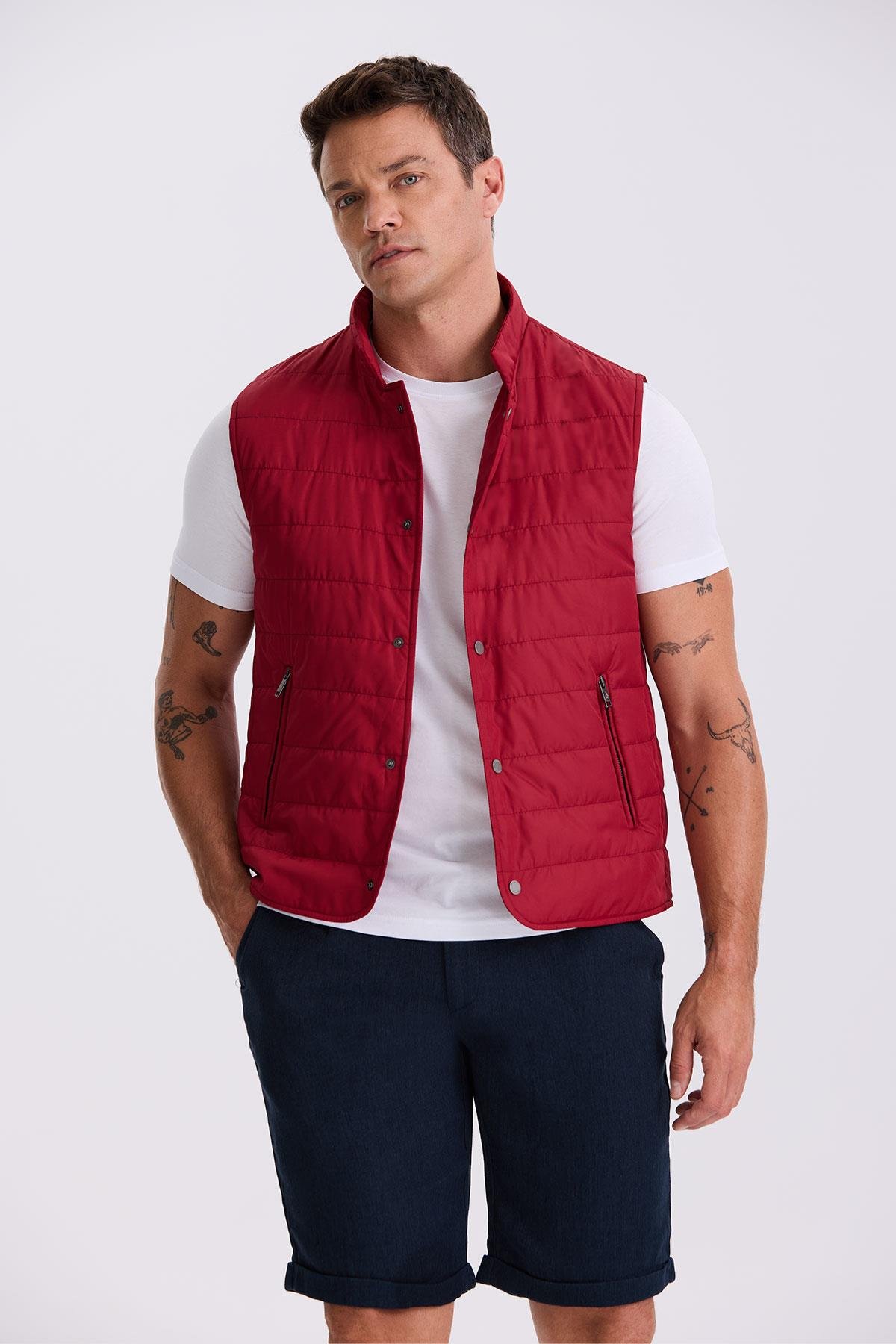 JAKAMEN Kırmızı Hakim Yaka Elyaflı Slim Fit Yelek görsel 2