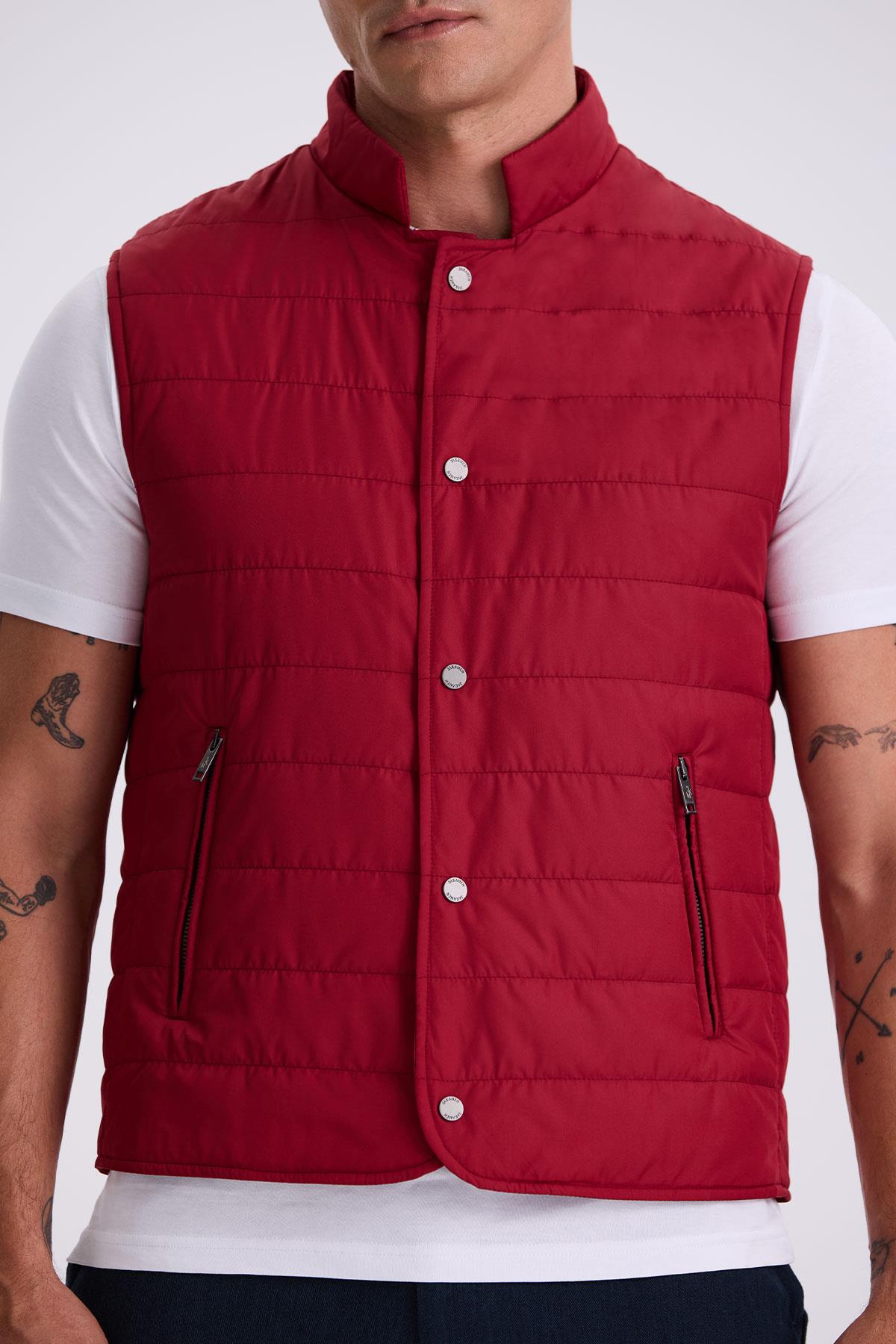 JAKAMEN Kırmızı Hakim Yaka Elyaflı Slim Fit Yelek görsel 3