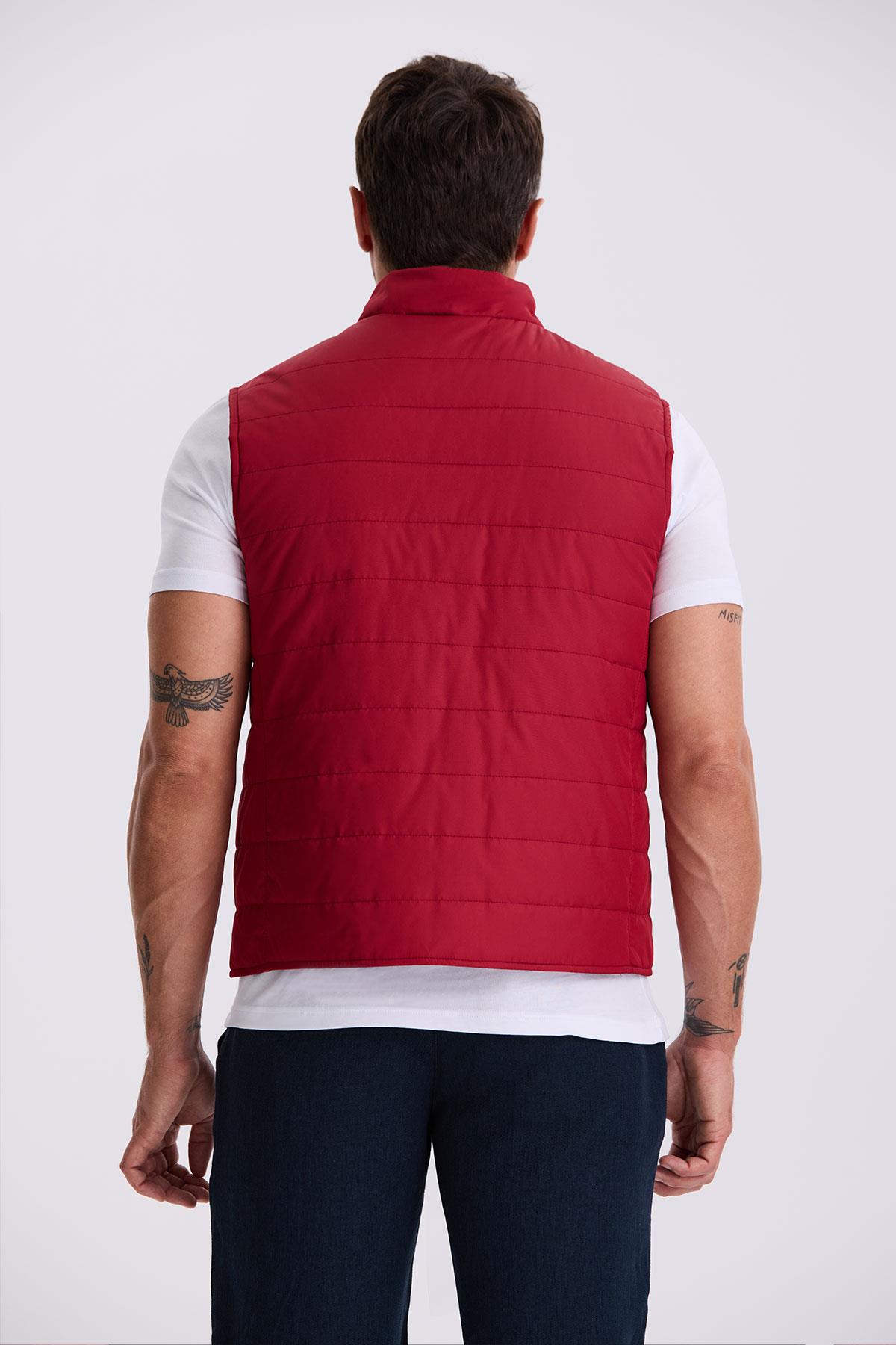 JAKAMEN Kırmızı Hakim Yaka Elyaflı Slim Fit Yelek görsel 4