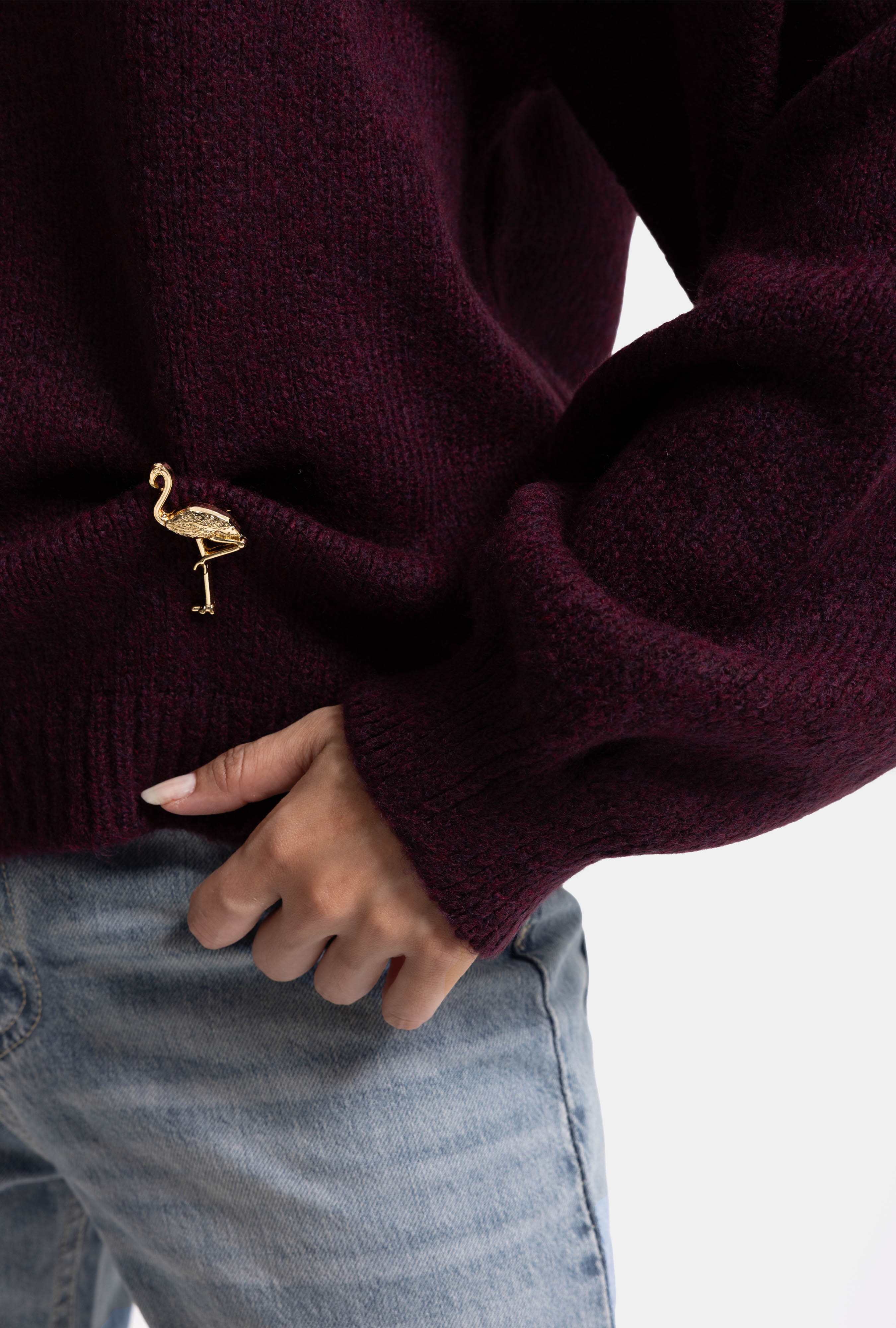 It's Basic Kadın Bordo w6-57 Oversize Aksesuar Detaylı Tasarım Triko Kazak görsel 4