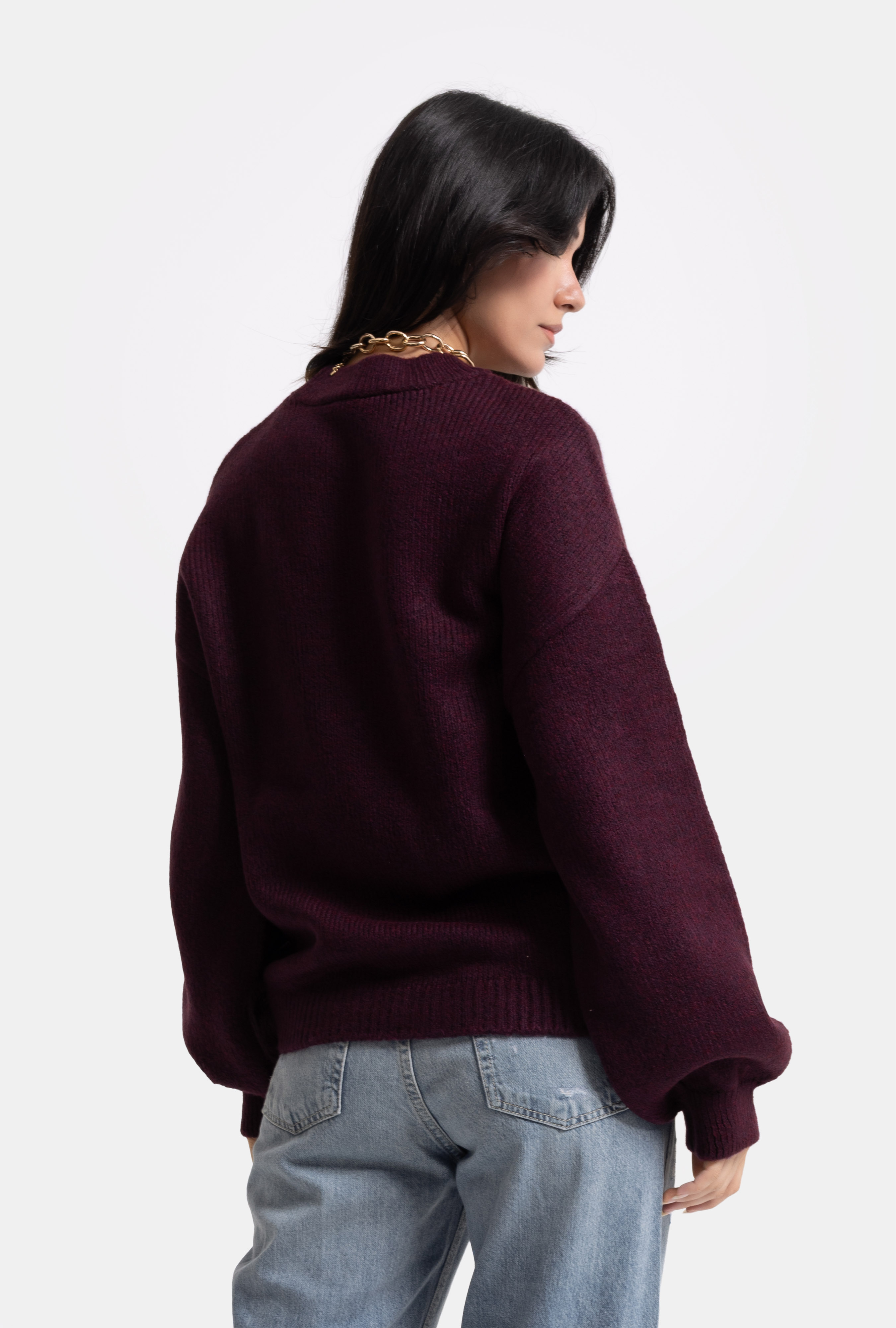 It's Basic Kadın Bordo w6-57 Oversize Aksesuar Detaylı Tasarım Triko Kazak görsel 7