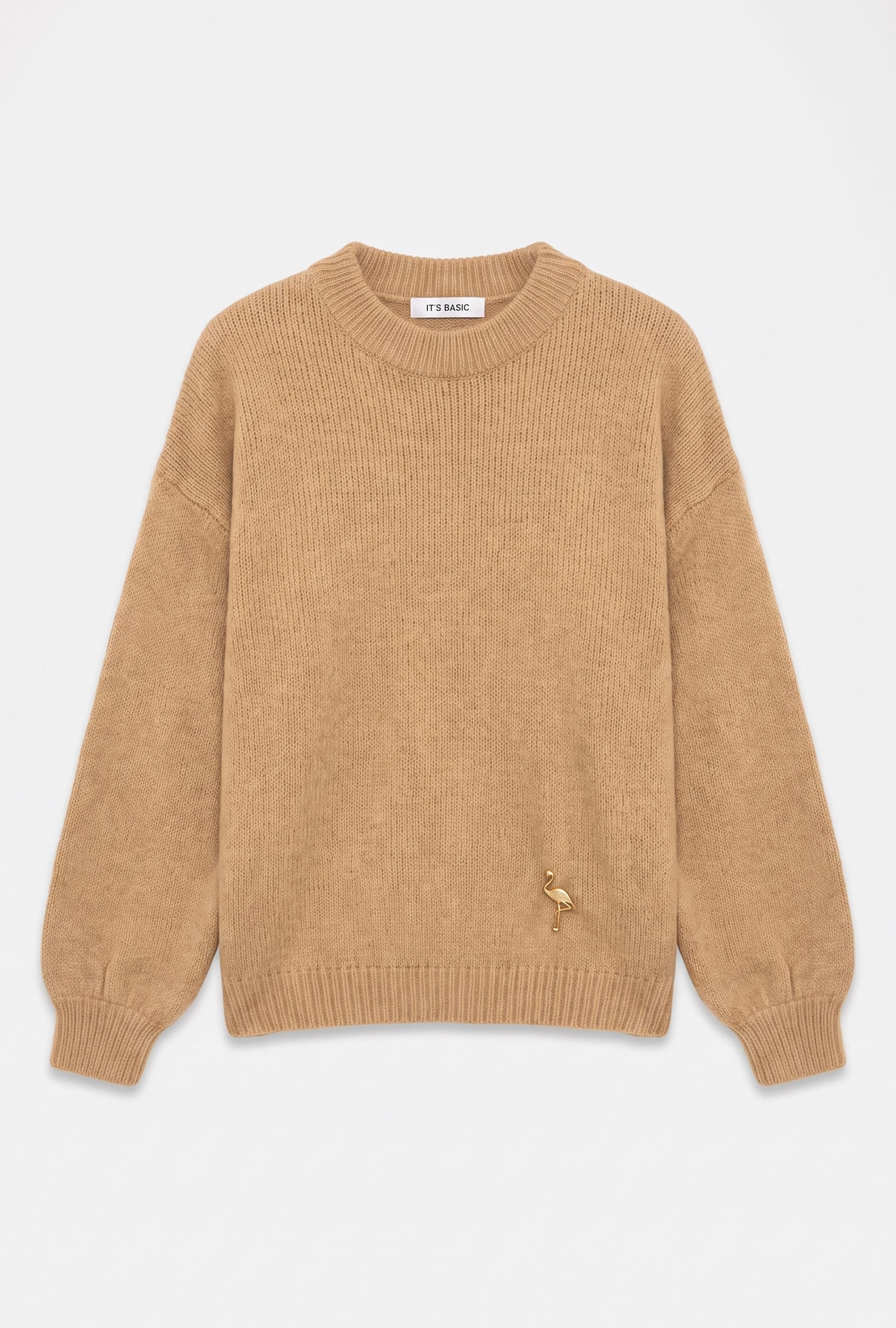 It's Basic Kadın Vizon w6-111 Oversize Aksesuar Detaylı Tasarım Triko Kazak görsel 2