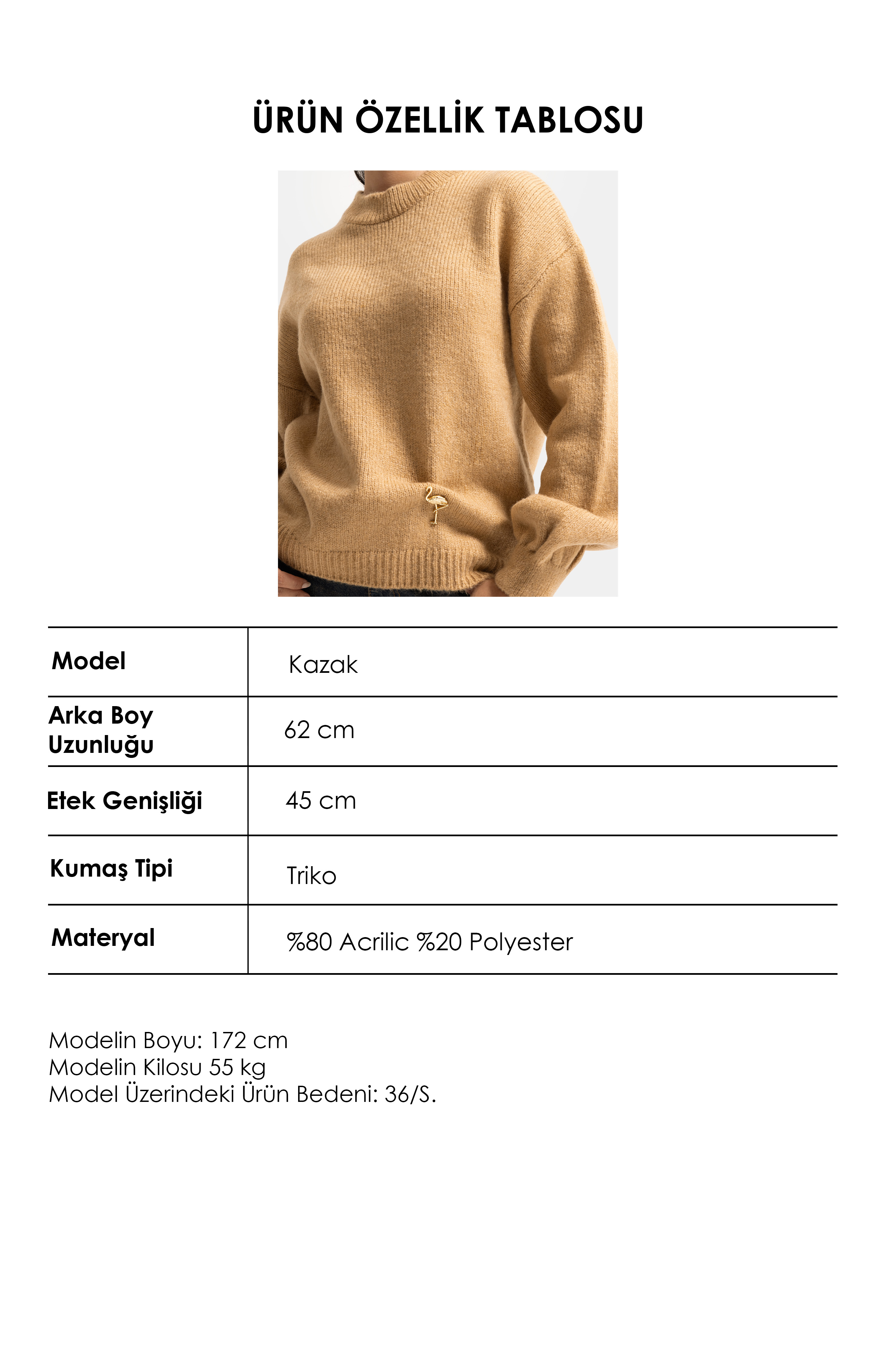 It's Basic Kadın Vizon w6-111 Oversize Aksesuar Detaylı Tasarım Triko Kazak görsel 5