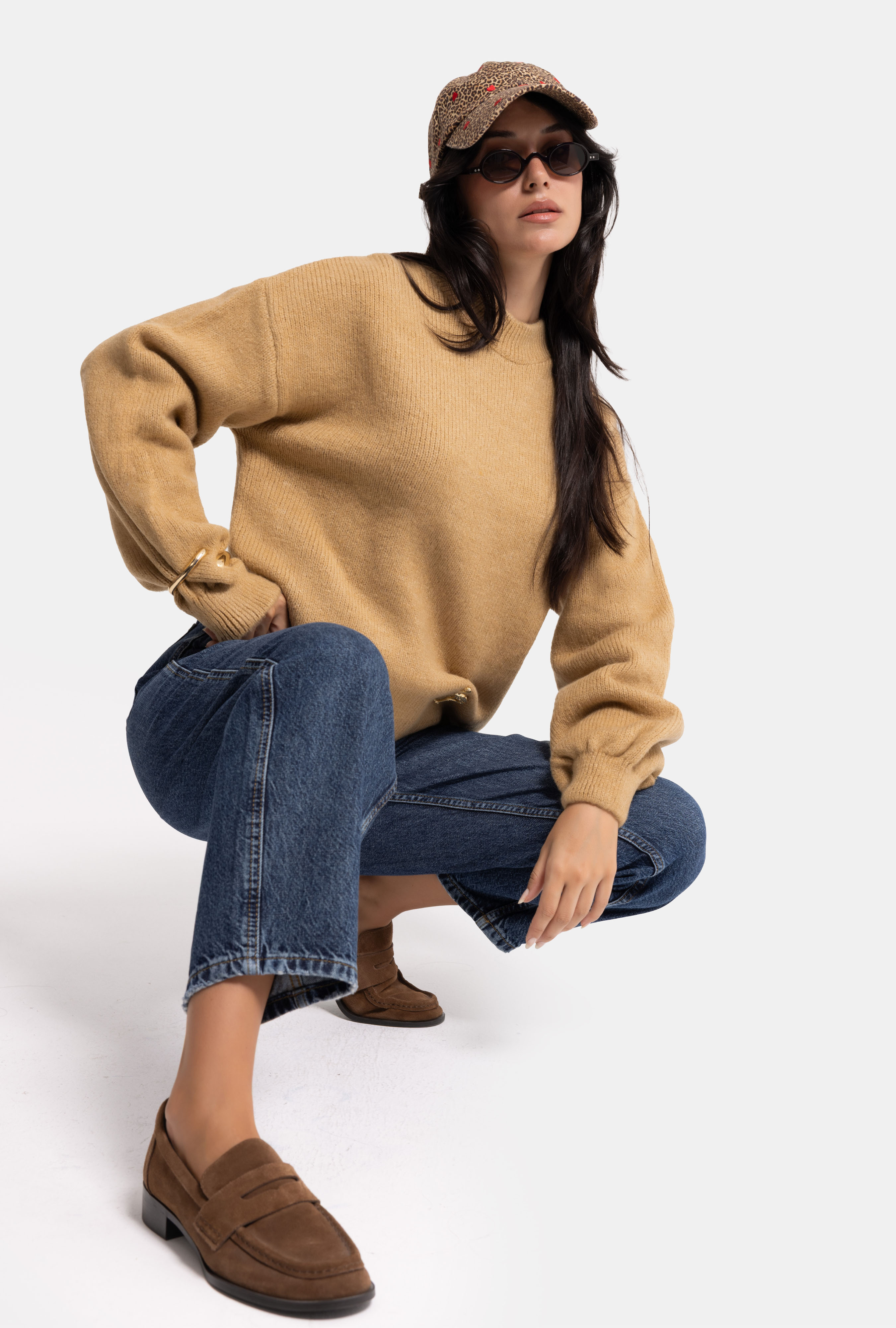 It's Basic Kadın Vizon w6-111 Oversize Aksesuar Detaylı Tasarım Triko Kazak görsel 6