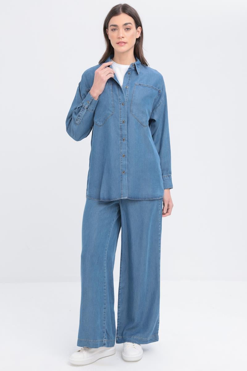 ALLDAY Açık Mavi-Büyük Cepli Denim Pantolonlu Takım