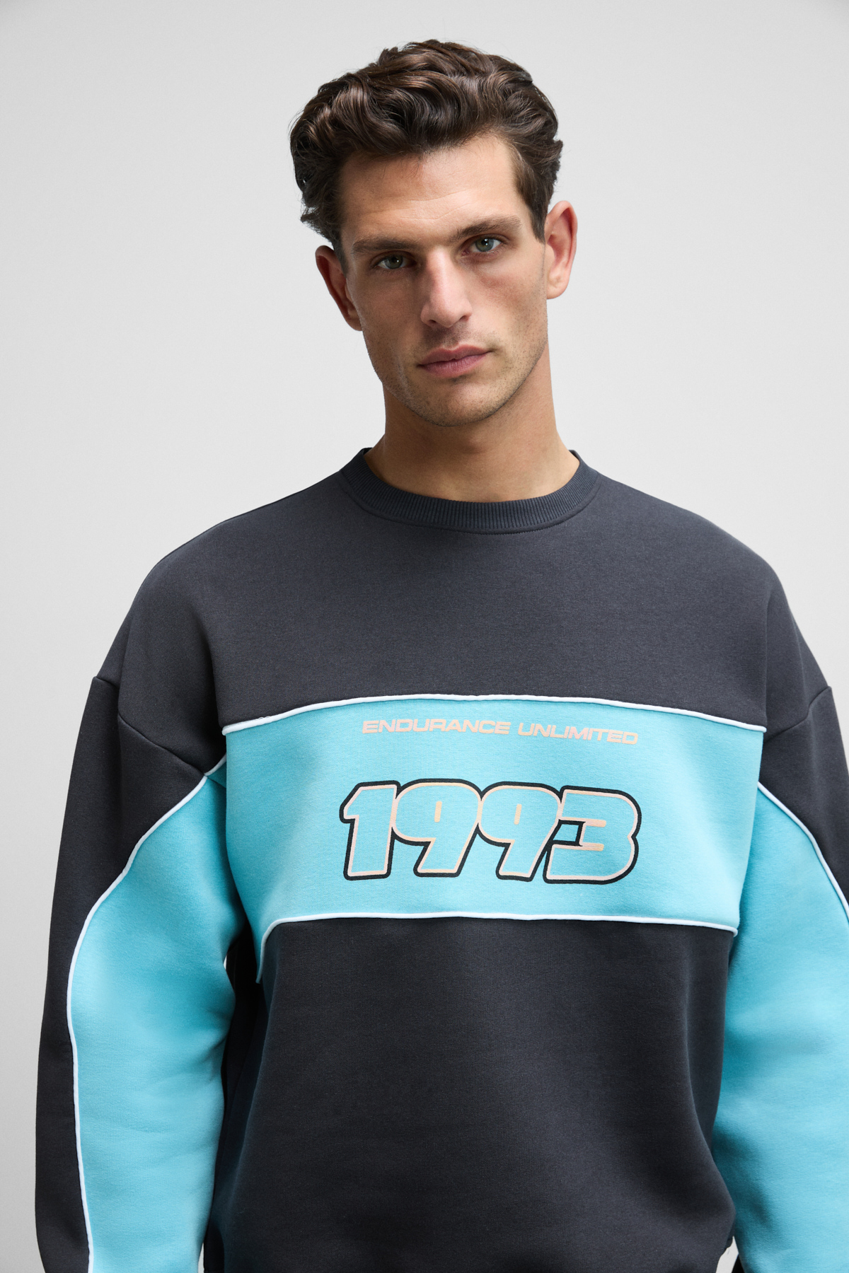 GRIMELANGE Erkek Yuvarlak Yaka Baskılı Omuzları Yeşil Renkte Relaxed Fit ANTRASİT Sweatshirt görsel 3