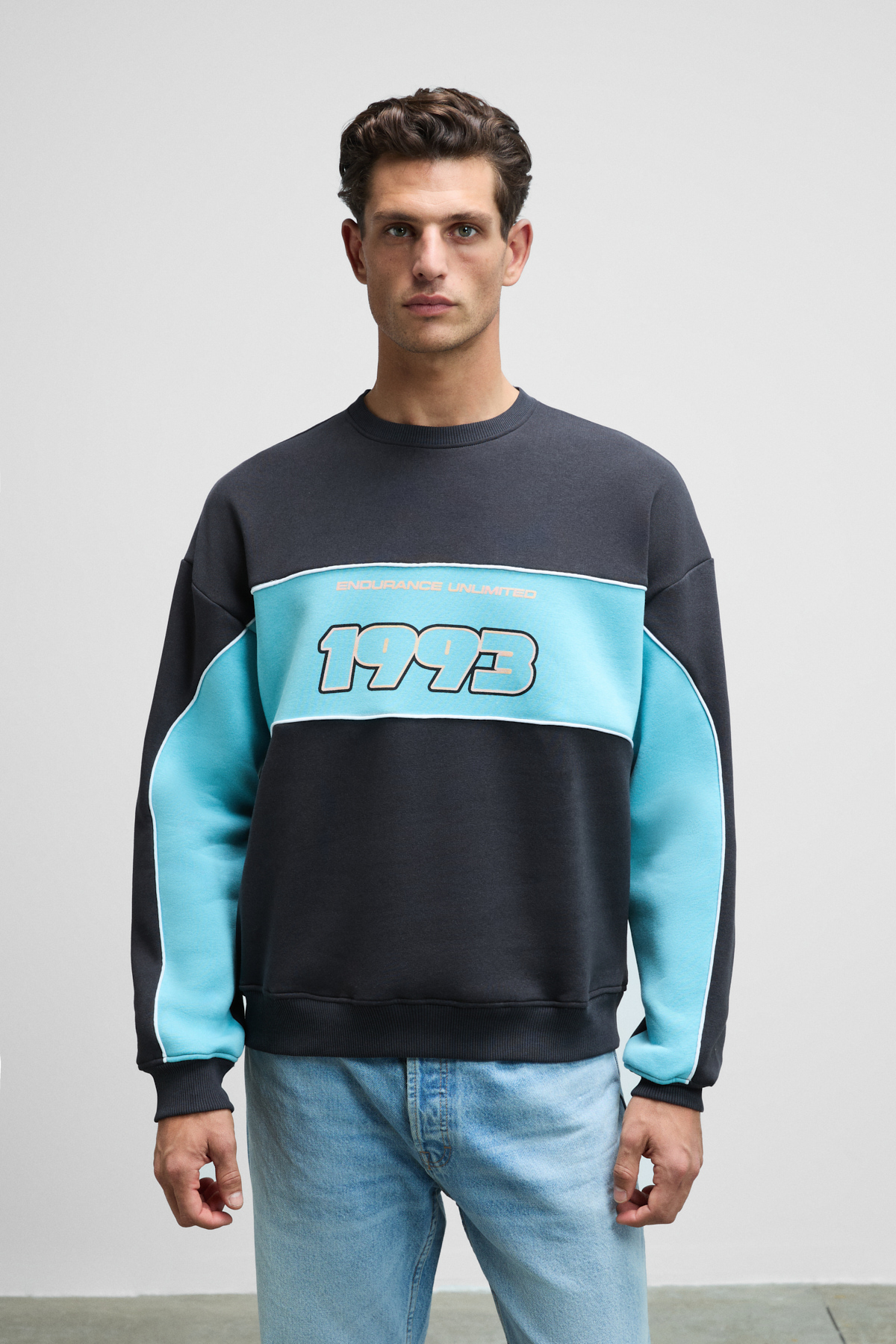 GRIMELANGE Erkek Yuvarlak Yaka Baskılı Omuzları Yeşil Renkte Relaxed Fit ANTRASİT Sweatshirt görsel 4