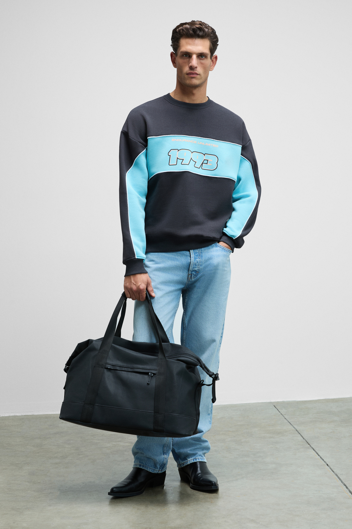 GRIMELANGE Erkek Yuvarlak Yaka Baskılı Omuzları Yeşil Renkte Relaxed Fit ANTRASİT Sweatshirt görsel 5