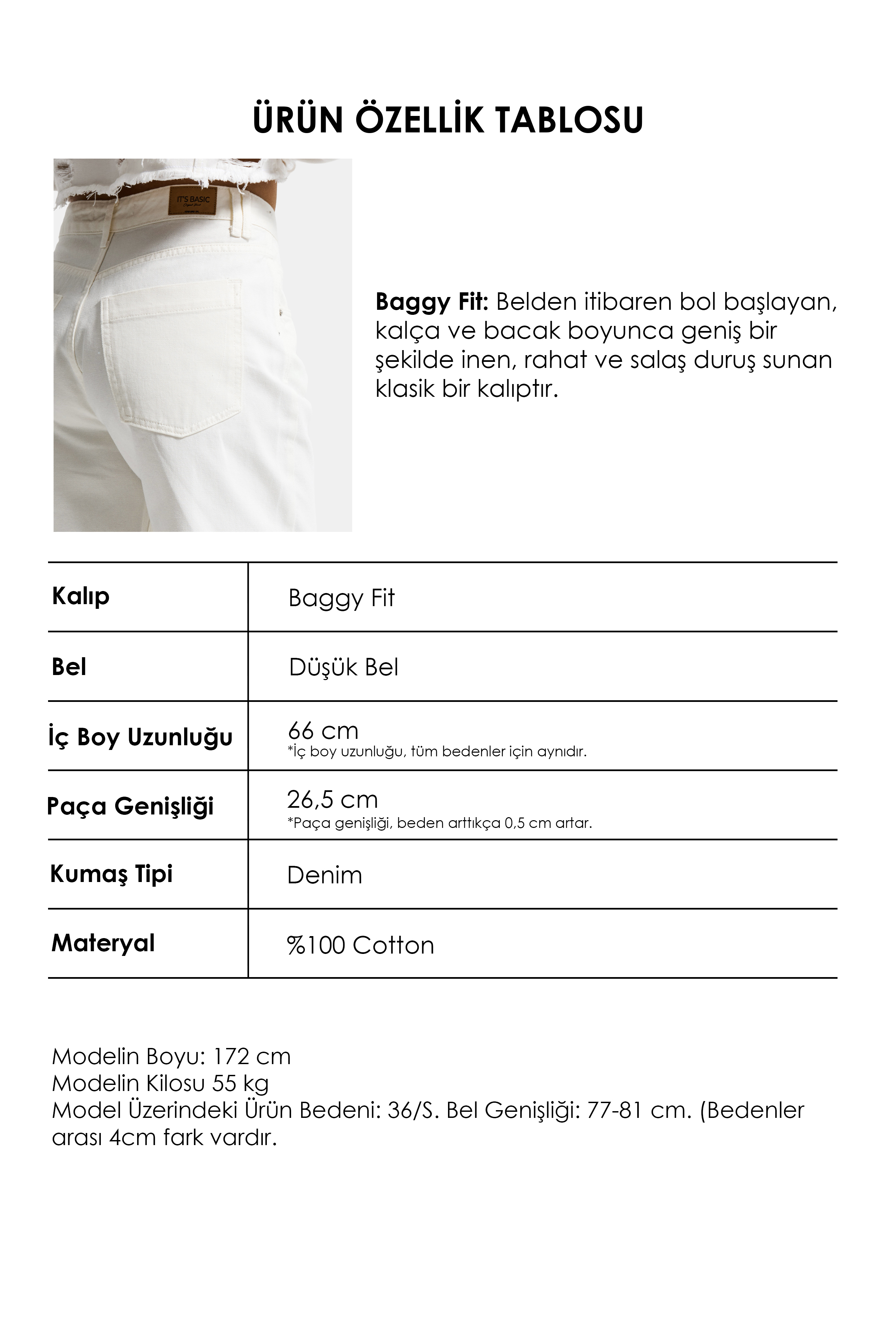 It's Basic Kadın Kırık Beyaz 7s6-101 Baggy Low Rise Tokyo %100 Pamuk Denim Jean görsel 4