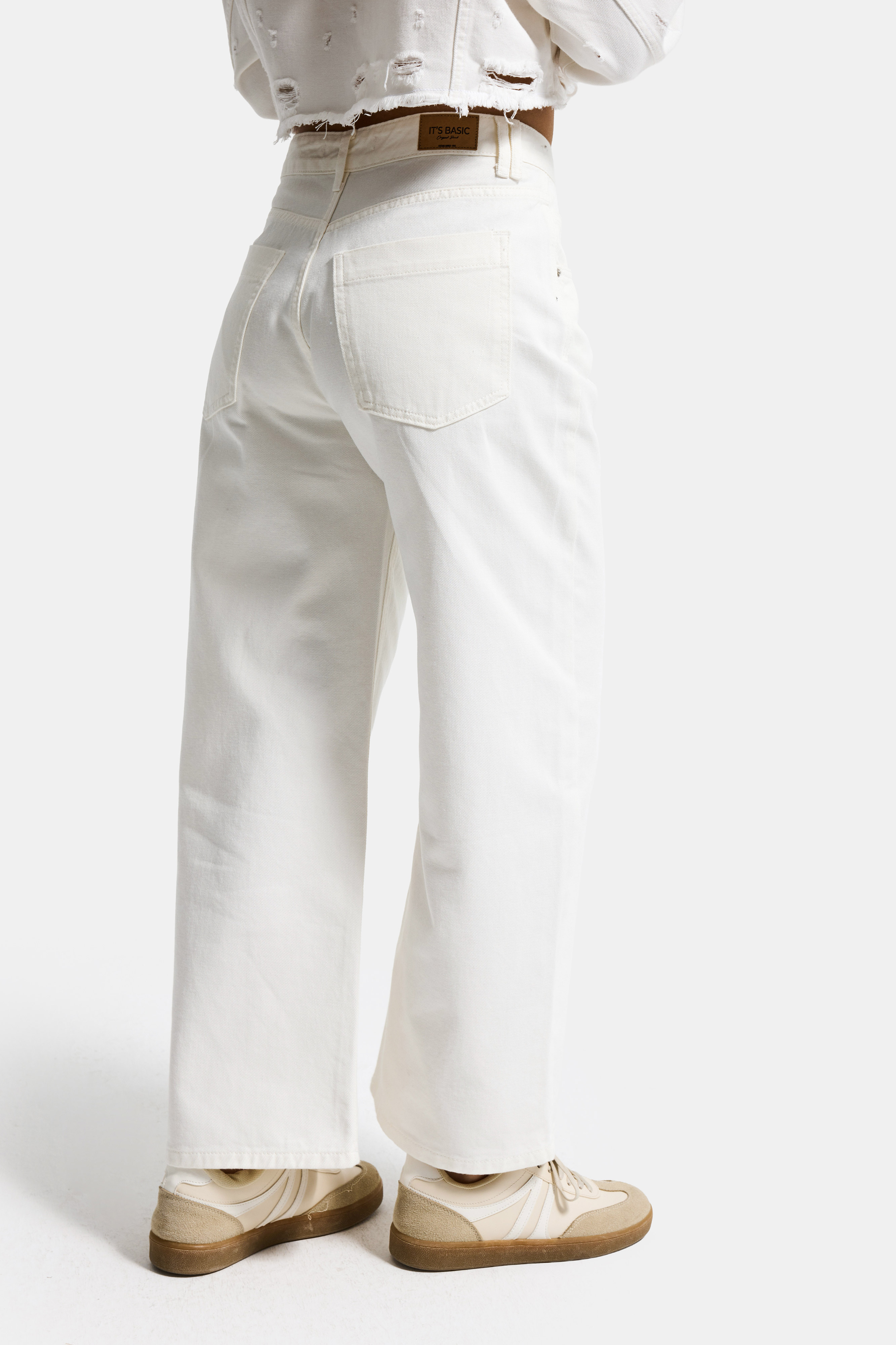 It's Basic Kadın Kırık Beyaz 7s6-101 Baggy Low Rise Tokyo %100 Pamuk Denim Jean görsel 5