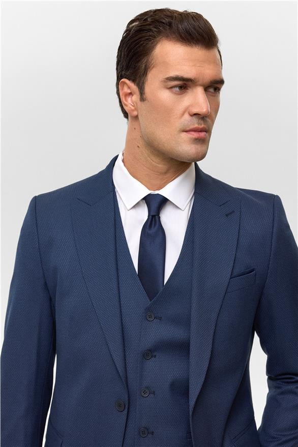 Süvari Lacivert Slim Desenli Sivri Yaka 6 Drop Yelekli Takım Elbise görsel 3