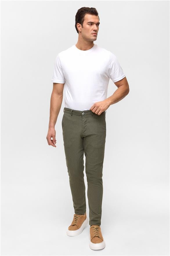 Süvari Koyu Haki Slim Armürlü Pantolon