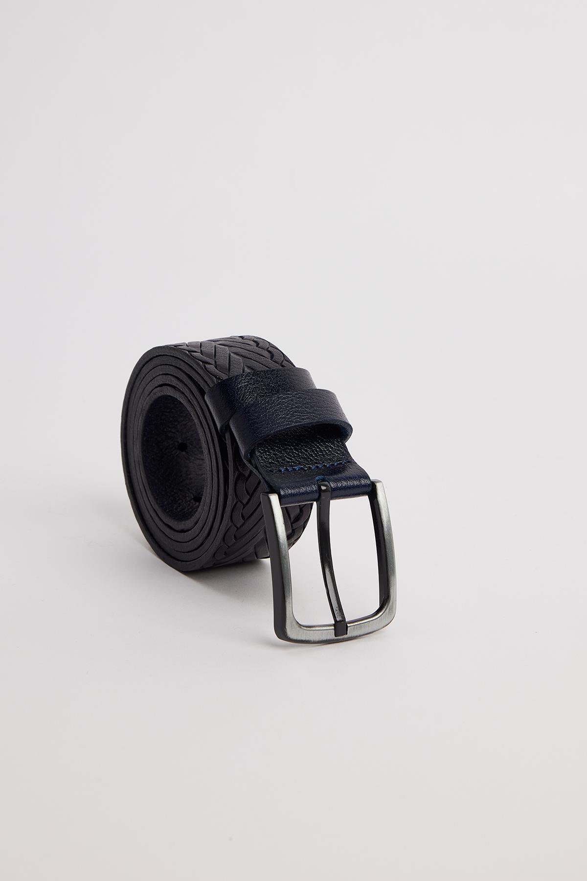 TUDORS Erkek %100 Hakiki Deri 4 Cm Spor Lacivert Kemer