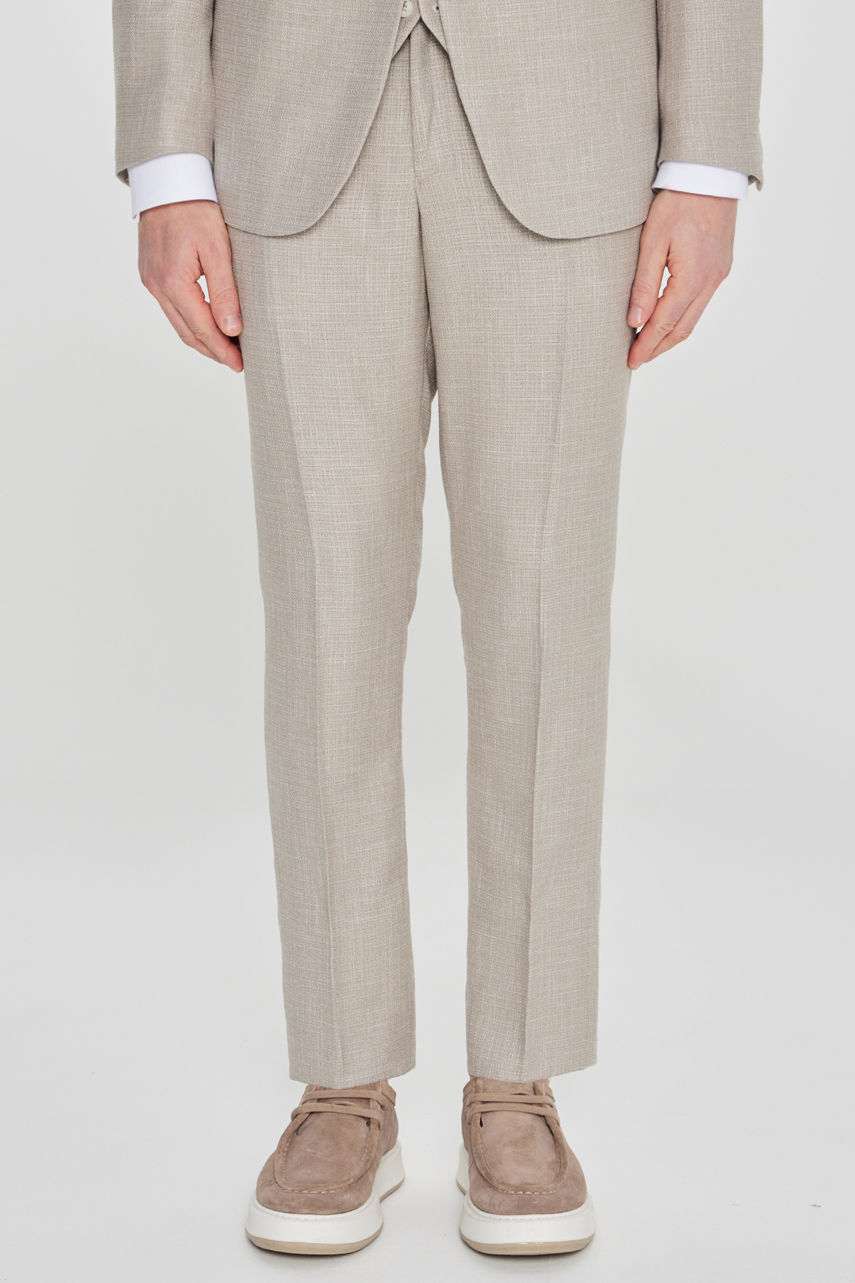 Altınyıldız Classics Erkek Bej Slim Fit Dar Kesim Kırlangıç Yaka Kapak Cepli Çizgili Takım Elbise görsel 6