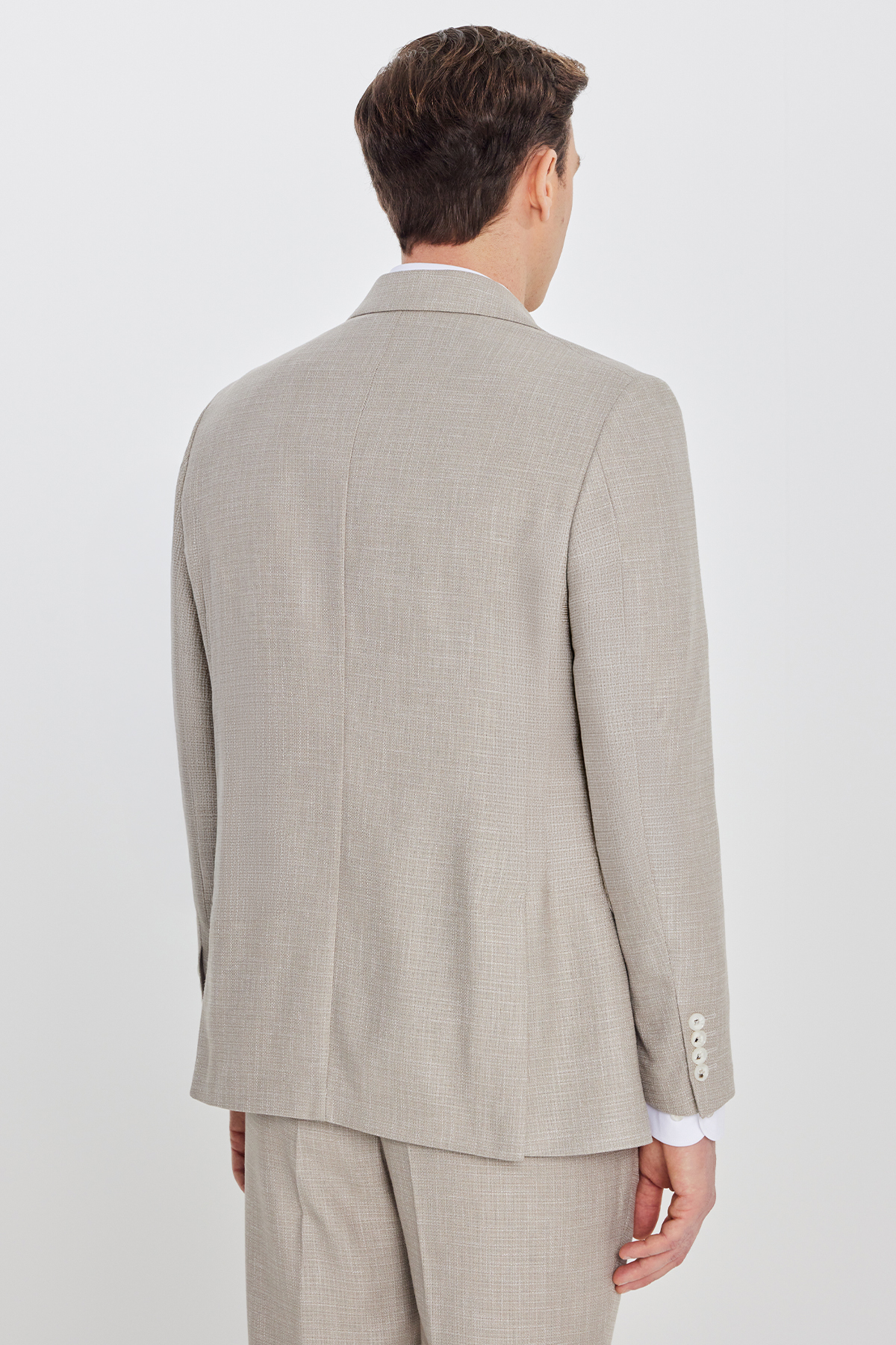 Altınyıldız Classics Erkek Bej Slim Fit Dar Kesim Kırlangıç Yaka Kapak Cepli Çizgili Takım Elbise görsel 7
