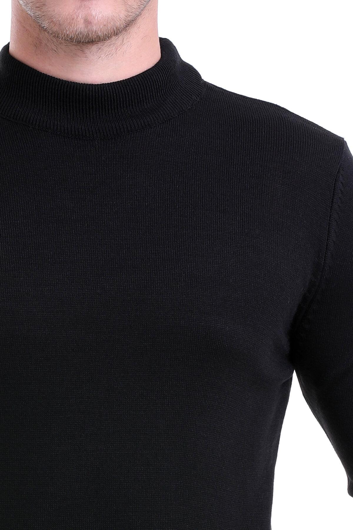 Hatemoğlu Siyah Regular Fit Düz Yarım Balıkçı Yaka Triko Kazak görsel 4