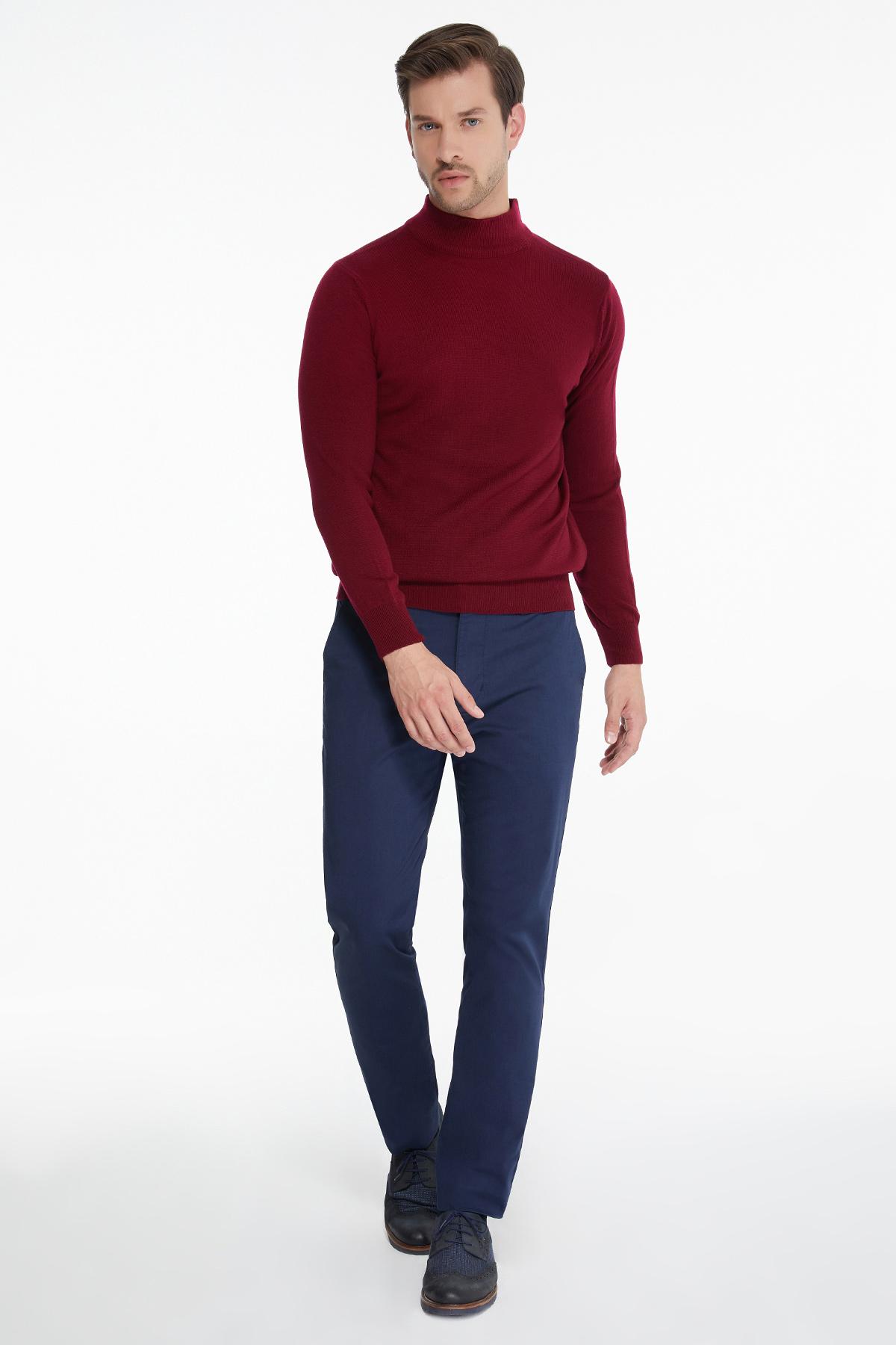Hatemoğlu Bordo Regular Fit Düz Yarım Balıkçı Yaka Triko Kazak görsel 2